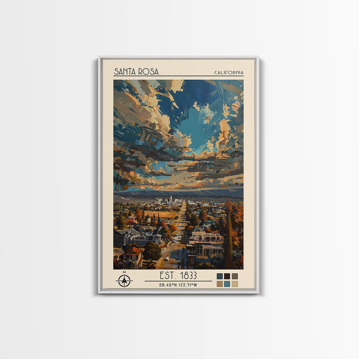 Santa Rosa Travel Poster, Framed Canvas Print, City Travel Poster, Vintage City Poster, City Wall Art, Travel Prints, Vintage Travel