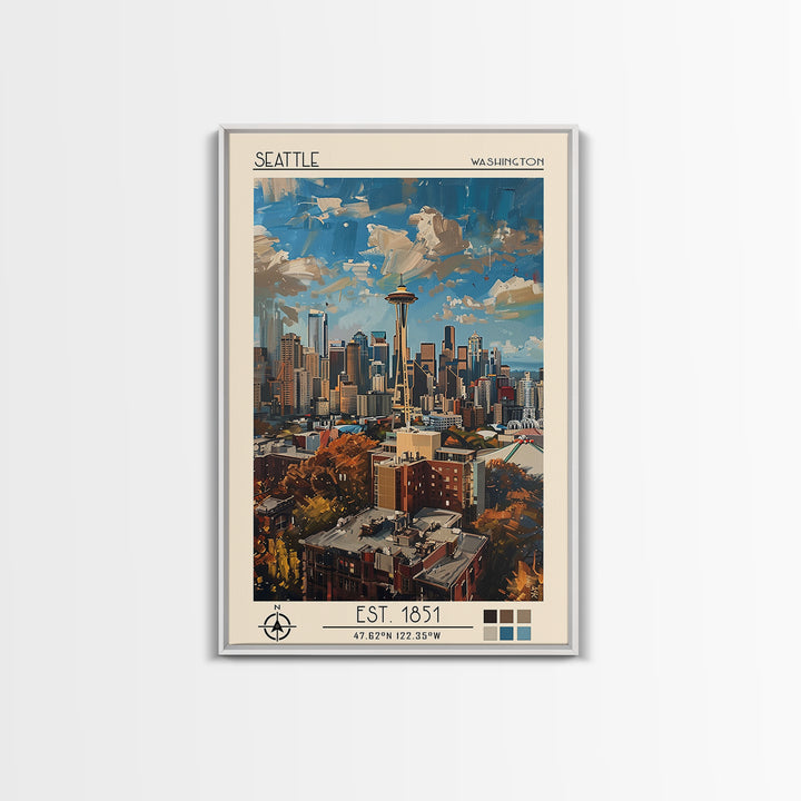 Seattle Travel Poster, Canvas Print, City Art Print, Travel Wall Art, Retro Travel Poster, Wanderlust Gift, Home Decor, Travel Decor