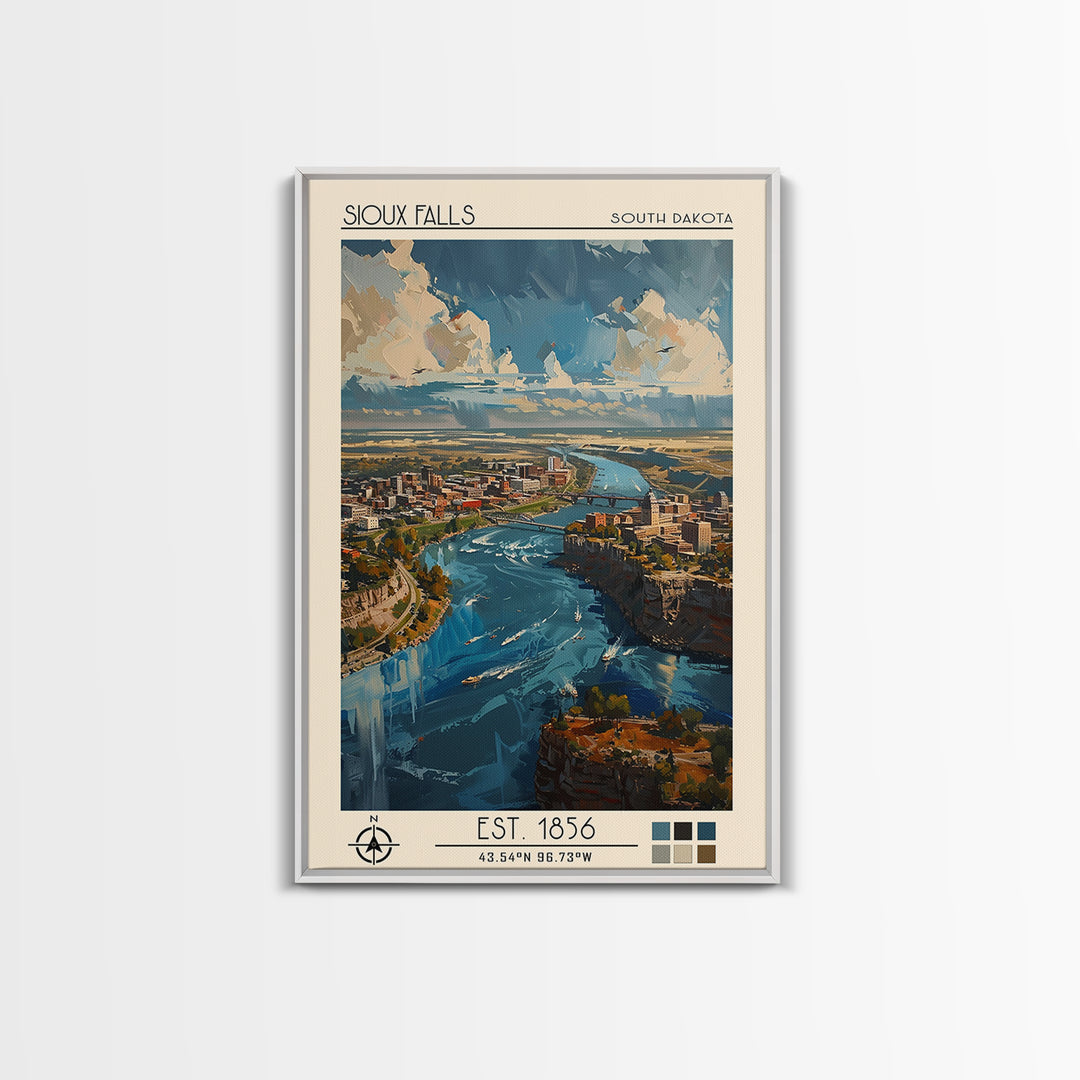 Sioux Falls Travel Poster, Framed Canvas Print, City Travel Poster, Travel Wall Decor, Travel Decor, Wanderlust Gift, Retro Wall Art