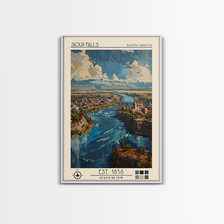 Sioux Falls Travel Poster, Framed Canvas Print, City Travel Poster, Travel Wall Decor, Travel Decor, Wanderlust Gift, Retro Wall Art