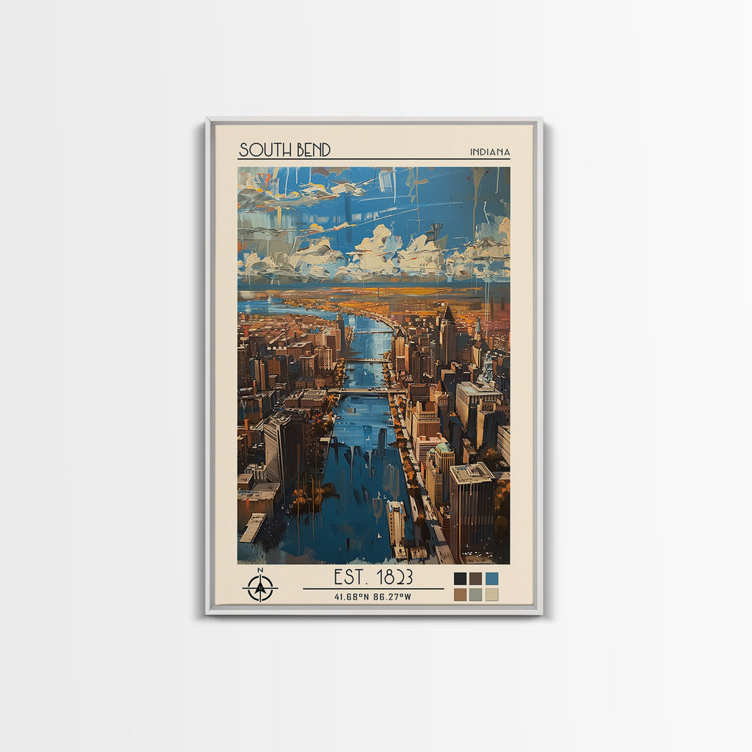 South Bend Travel Poster, Canvas Print, Retro Travel Poster, City Wall Art, City Travel Poster, Mid Century Wall Art, Fine Art Print