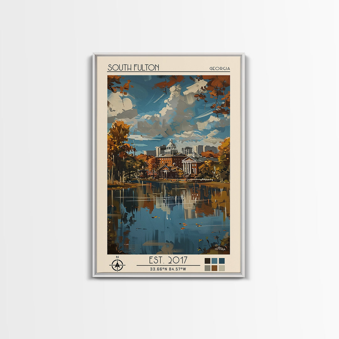 South Fulton Travel Poster, Framed Canvas Print, Retro Travel Poster, City Wall Art, Retro Travel Print, Wanderlust Gift, Poster Art