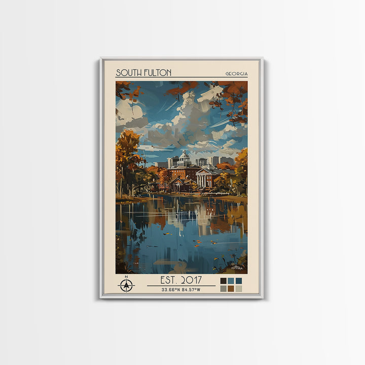 South Fulton Travel Poster, Framed Canvas Print, Retro Travel Poster, City Wall Art, Retro Travel Print, Wanderlust Gift, Poster Art