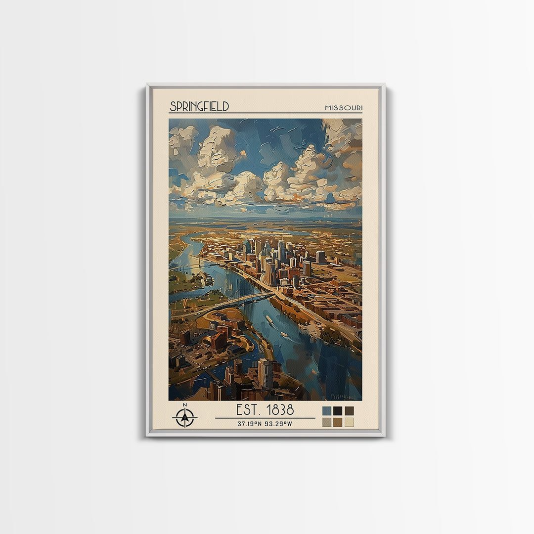 Springfield Missouri Travel Poster, Framed Canvas Print, Vintage Travel Print, City Wall Art, City Illustration, Retro Travel Poster