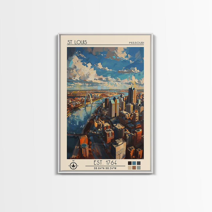 St Louis Travel Poster, Framed Canvas Print, Vintage Travel Print, City Wall Art, Minimalist Poster, City Illustration, Travel Print