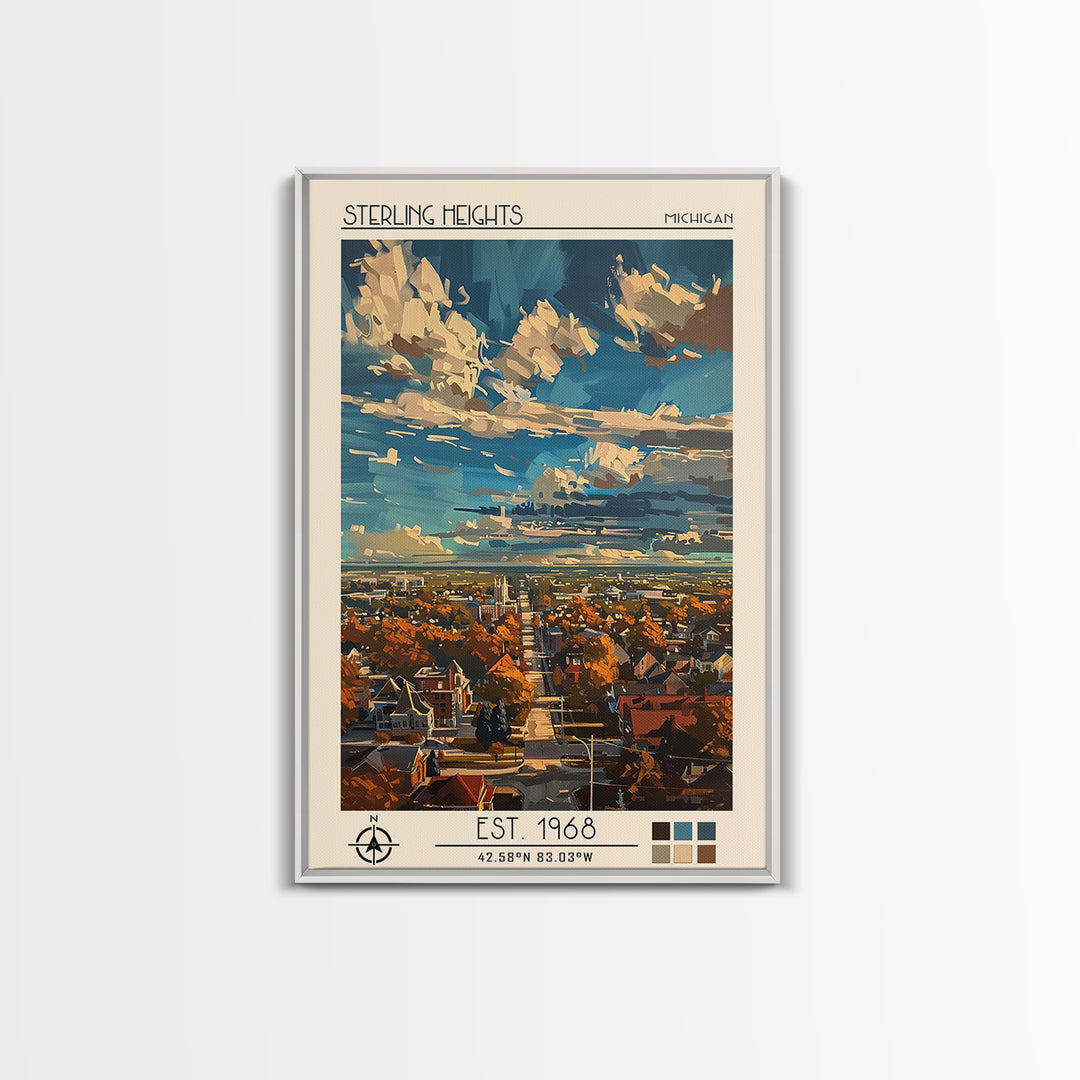 Sterling Heights Travel Poster, Framed Canvas Print, Travel Prints, Landscape Art, Travel Print, Travel Posters, Vintage City Poster