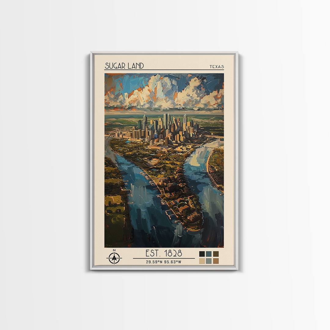 Sugar Land Travel Poster, Canvas Print, City Travel Poster, Travel Wall Decor, Art Print, Landscape Art, Travel Wall Art, Poster Art