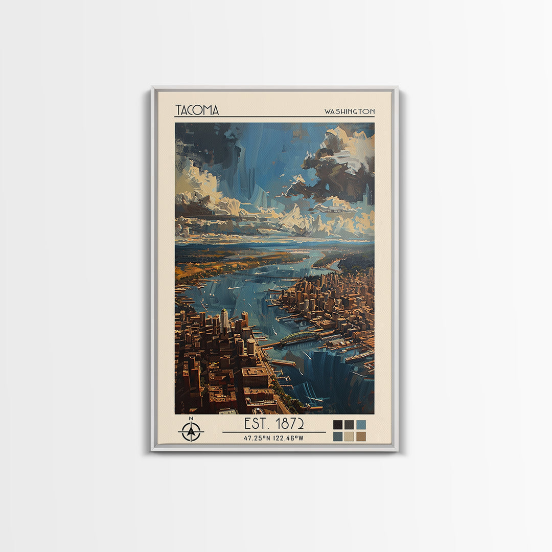 Tacoma Travel Poster, Framed Canvas Print, Vintage Travel Print, City Wall Art, Living Room Wall Art, Travel Print, Travel Art Print