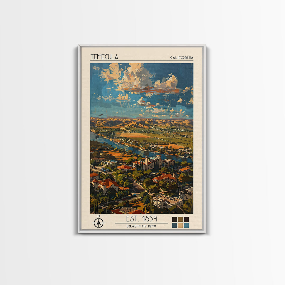 Temecula Travel Poster, Framed Canvas Print, Vintage Travel Print, City Wall Art, Poster Art, Vintage Travel Art, Retro Travel Print