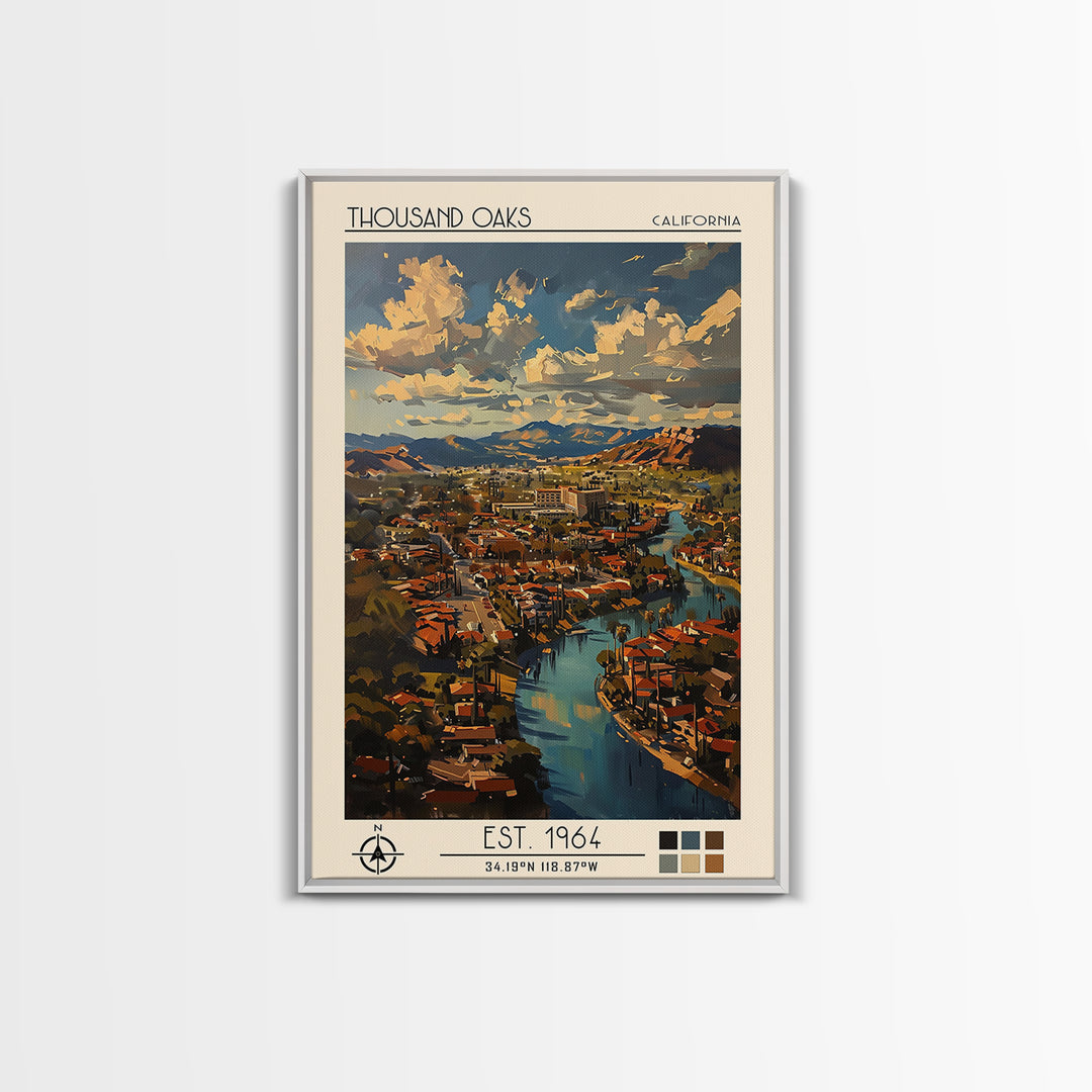 Thousand Oaks Travel Poster, Framed Canvas Print, City Travel Poster, Travel Wall Art, Landscape Art, Travel Posters, Vintage Poster