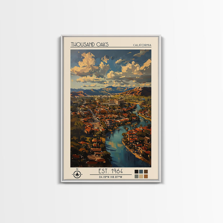 Thousand Oaks Travel Poster, Framed Canvas Print, City Travel Poster, Travel Wall Art, Landscape Art, Travel Posters, Vintage Poster