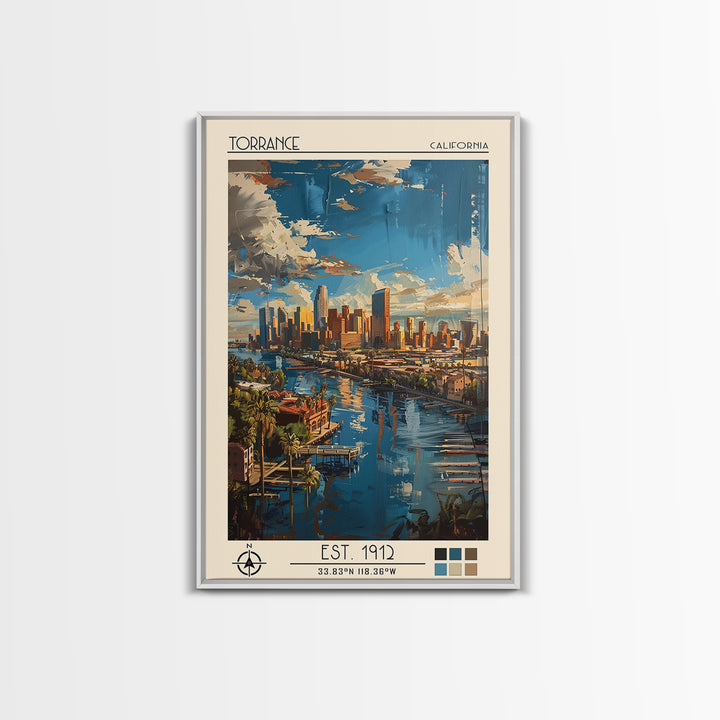 Torrance Travel Poster, Canvas Print, City Travel Poster, Travel Wall Art, Fine Art Print, Retro Travel Poster, Watercolor Cityscape