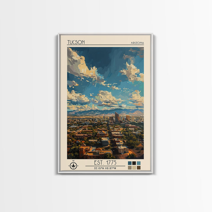 Tucson Travel Poster, Framed Canvas Print, Travel Prints, Landscape Art, Art Print, Retro Wall Art, City Illustration, City Wall Art