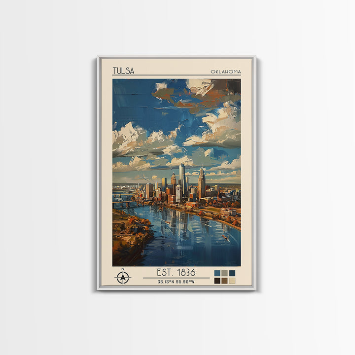Tulsa Travel Poster, Framed Canvas Print, Retro Travel Poster, City Wall Art, Travel Print, Travel Wall Art, Wall Art, Landscape Art