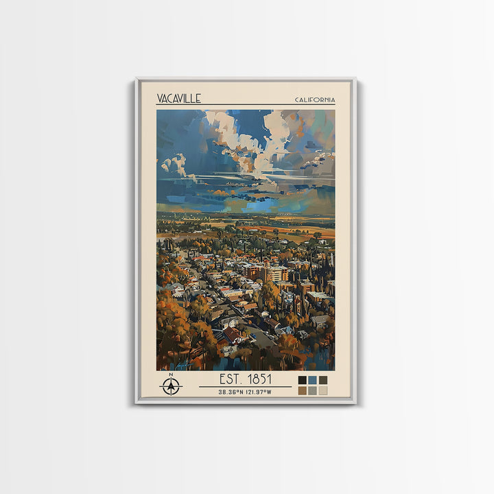 Vacaville Travel Poster, Framed Canvas Print, Travel Prints, Landscape Art, Vintage Travel Art, Vintage City Poster, Vintage Posters