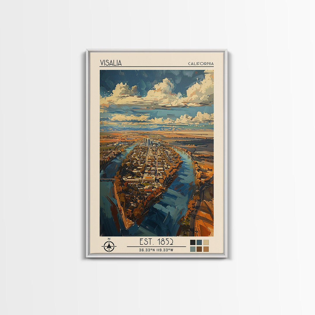 Visalia Travel Poster, Framed Canvas Print, City Travel Poster, Travel Wall Art, Retro Wall Art, Gallery Wall Set, City Illustration