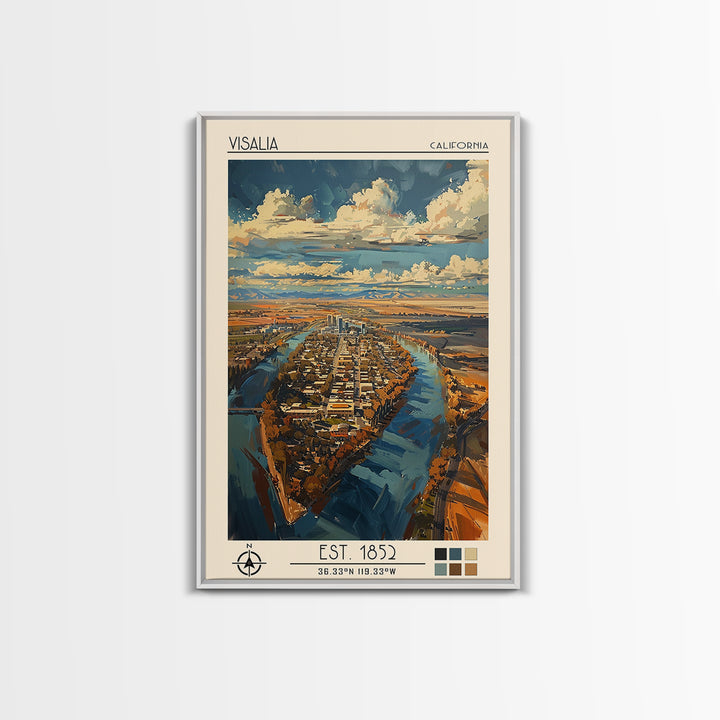 Visalia Travel Poster, Framed Canvas Print, City Travel Poster, Travel Wall Art, Retro Wall Art, Gallery Wall Set, City Illustration