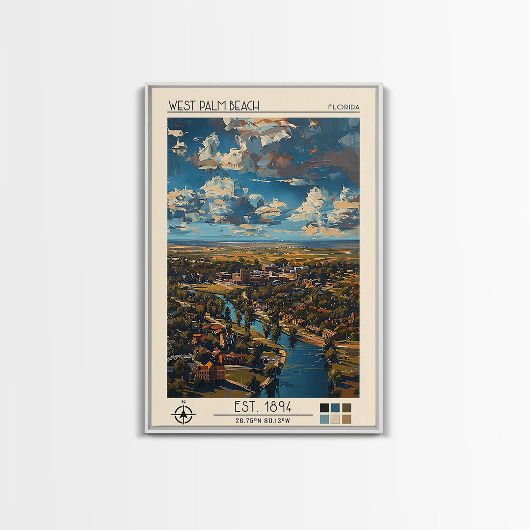 West Palm Beach Travel Poster, Canvas Print, Travel Wall Art, City Wall Art, Home Office Decor, Travel Posters, Mid Century Wall Art