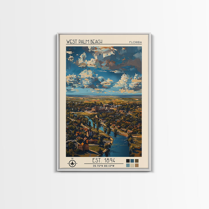 West Palm Beach Travel Poster, Canvas Print, Travel Wall Art, City Wall Art, Home Office Decor, Travel Posters, Mid Century Wall Art