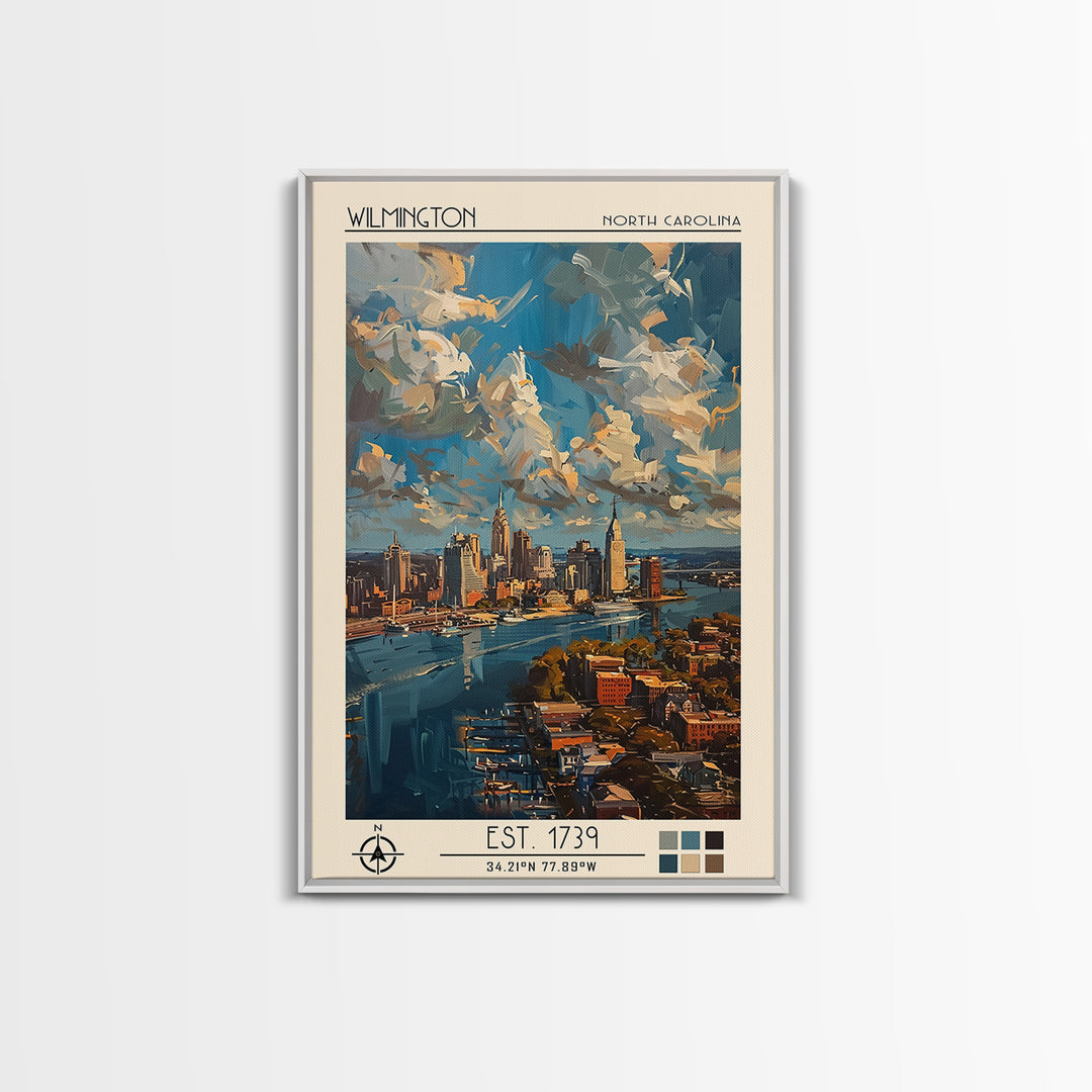 Wilmington Travel Poster, Framed Canvas Print, Travel Prints, Landscape Art, Travel Posters, Vintage City Poster, City Travel Poster