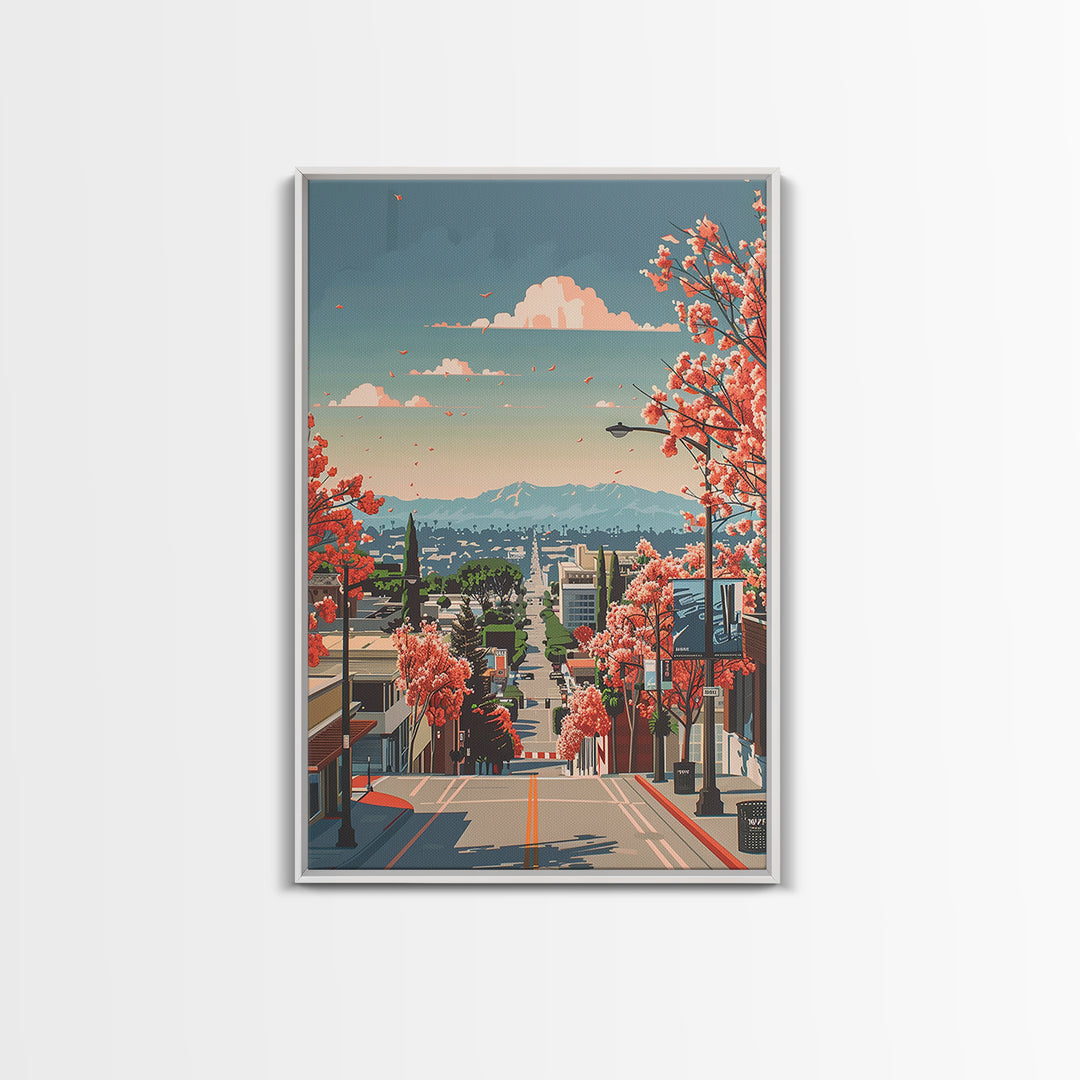 Burbank Travel Poster, Canvas Print, Travel Prints, Landscape Art, Home Decor, City Wall Art, Travel Wall Decor, Retro Travel Poster
