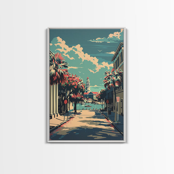Charleston Travel Poster, Framed Canvas Print, City Travel Poster, Travel Wall Art, Travel Posters, Poster Art, Watercolor Cityscape