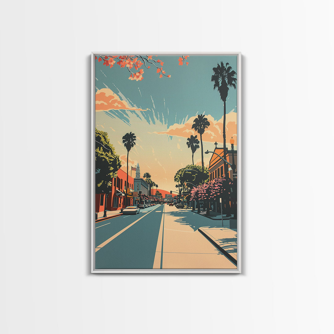 Corona Travel Poster, Framed Canvas Print, City Travel Poster, Travel Wall Art, Watercolor Cityscape, Retro Wall Art, City Art Print