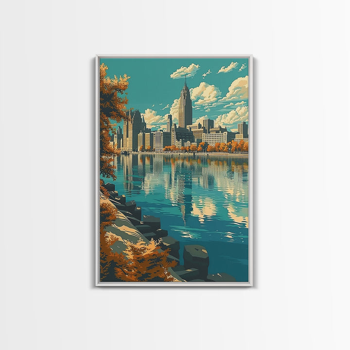 Detroit Travel Poster, Framed Canvas Print, Poster Print, Travel Wall Art, Travel Decor, City Travel Poster, Travel Prints, Wall Art
