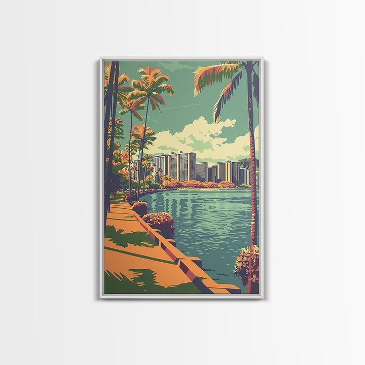 Honolulu Travel Poster, Framed Canvas Print, Travel Art Print, Modern Wall Decor, Travel Posters, Retro Wall Art, Retro Travel Print