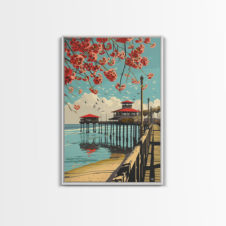Huntington Beach Travel Poster, Canvas Print, Travel Wall Art, City Wall Art, Vintage City Poster, Travel Posters, Minimalist Poster