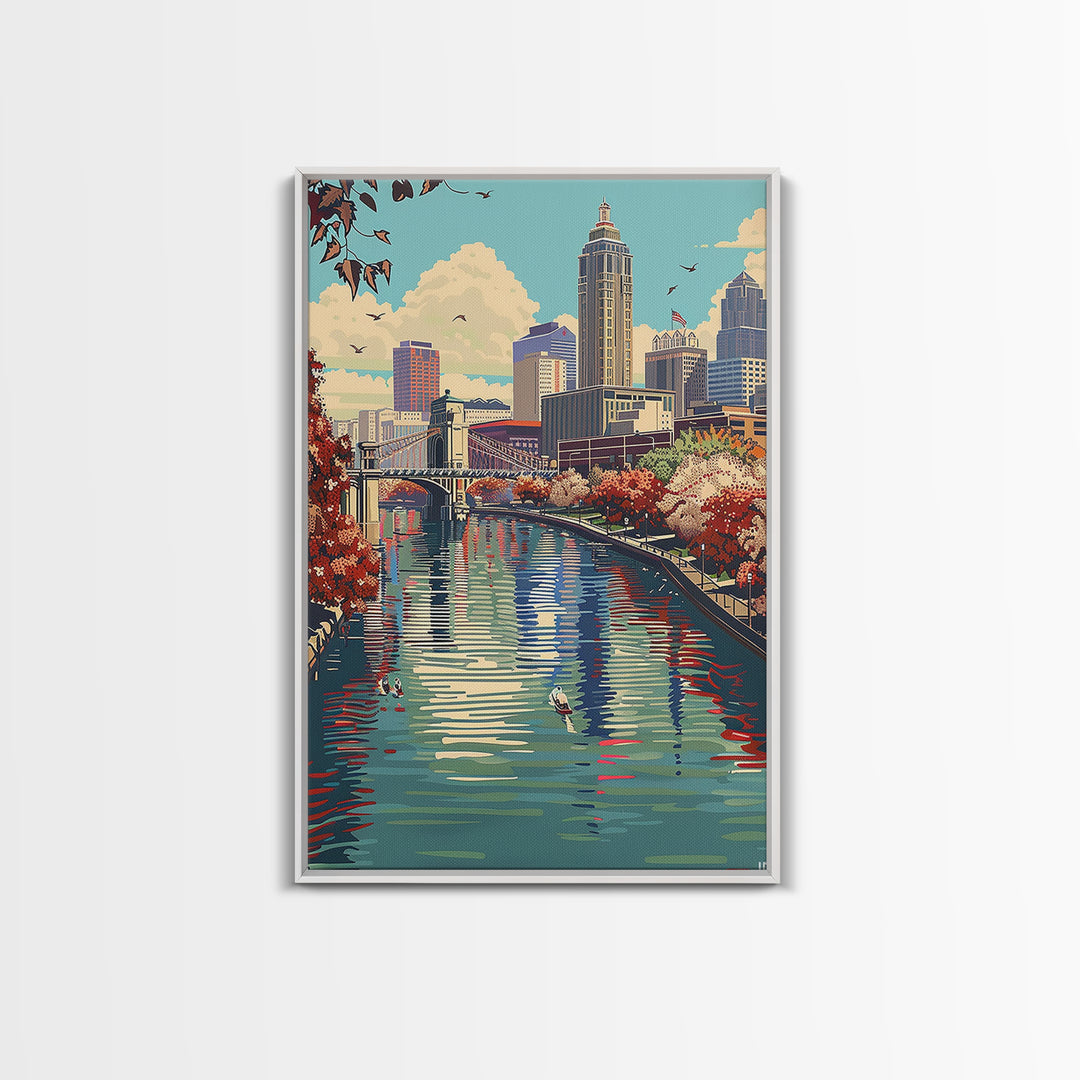 Indianapolis Travel Poster, Framed Canvas Print, Travel Prints, Landscape Art, Colorful Wall Art, Poster Art, Travel Decor, Wall Art