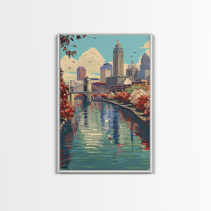 Indianapolis Travel Poster, Framed Canvas Print, Travel Prints, Landscape Art, Colorful Wall Art, Poster Art, Travel Decor, Wall Art