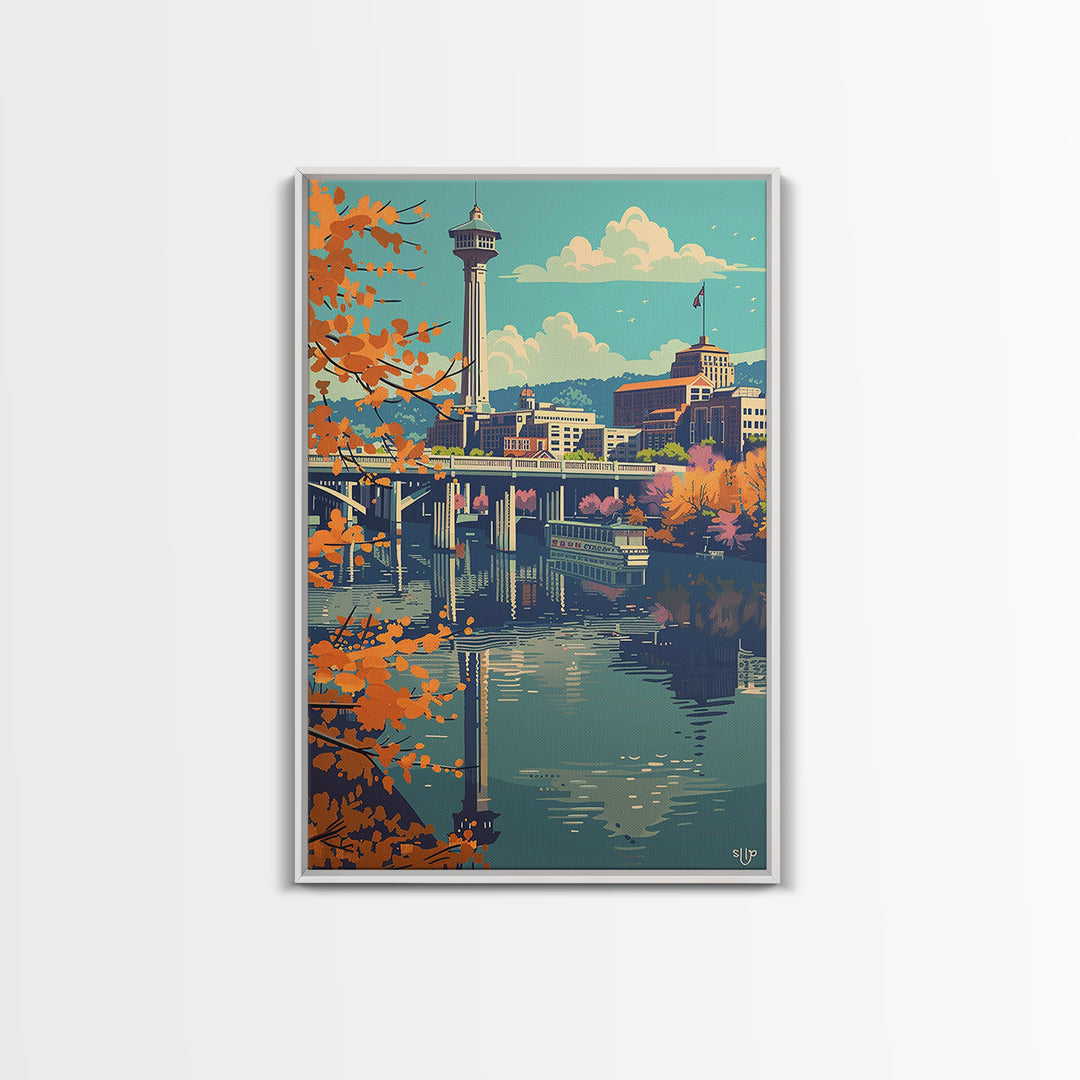 Knoxville Travel Poster, Framed Canvas Print, Travel Wall Art, City Wall Art, City Illustration, Colorful Wall Art, Travel Art Print