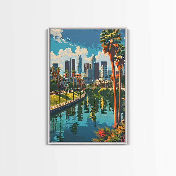 Los Angeles Travel Poster, Framed Canvas Print, City Art Print, Travel Wall Art, Art Print, Retro Travel Print, Vintage Travel Print