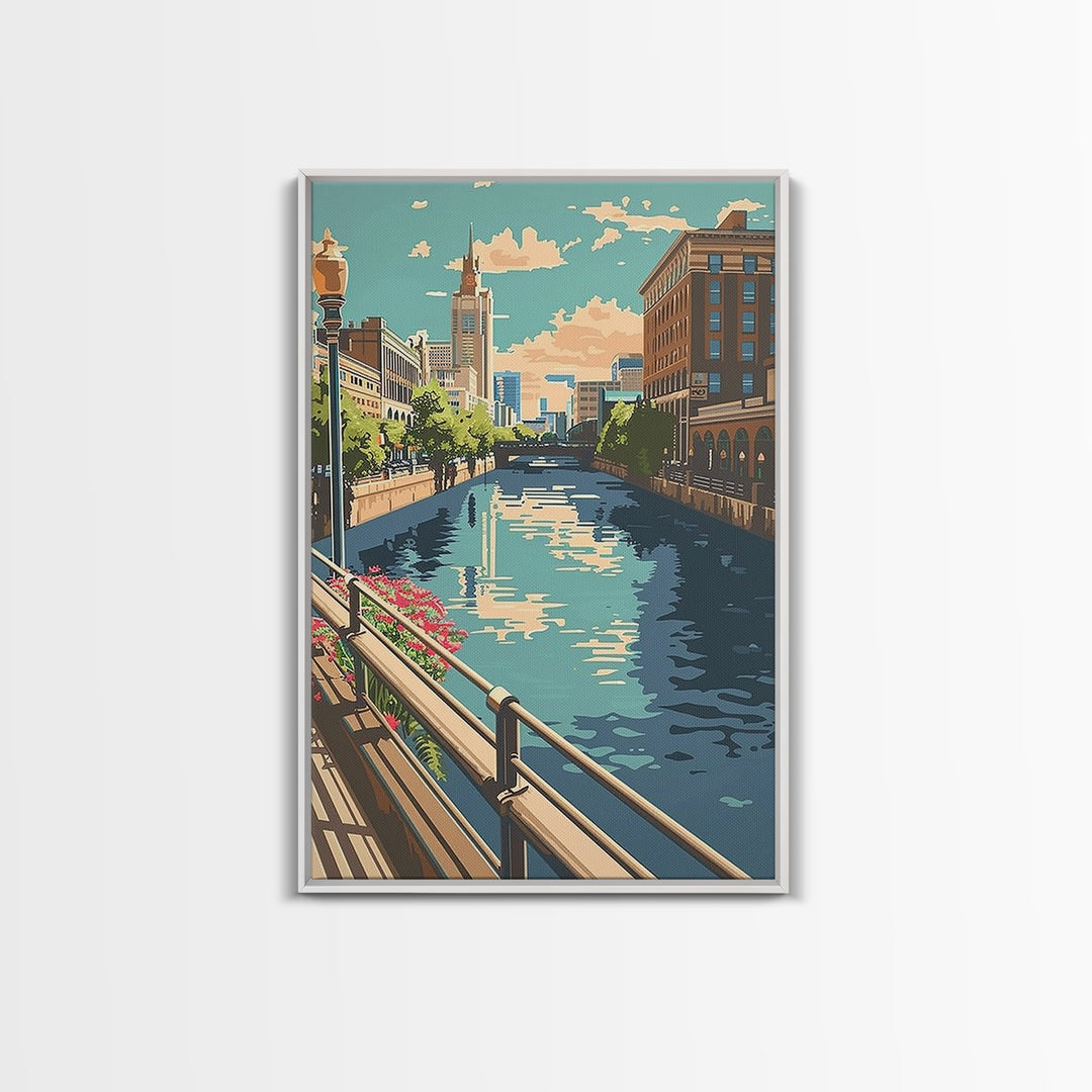 Milwaukee Travel Poster, Framed Canvas Print, Travel Wall Art, City Wall Art, City Travel Poster, Travel Print, Vintage Travel Print