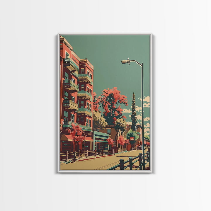 Modesto Travel Poster, Framed Canvas Print, Travel Wall Decor, Minimalist Poster, Travel Art Print, Home Decor, Mid Century Wall Art