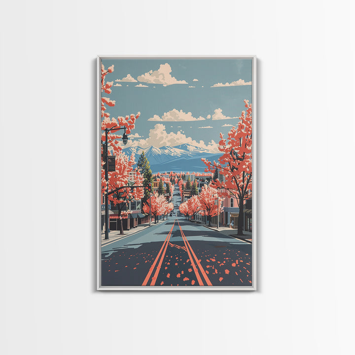 Nampa Travel Poster, Framed Canvas Print, Retro Travel Poster, City Wall Art, Watercolor Cityscape, Travel Prints, Modern Wall Decor