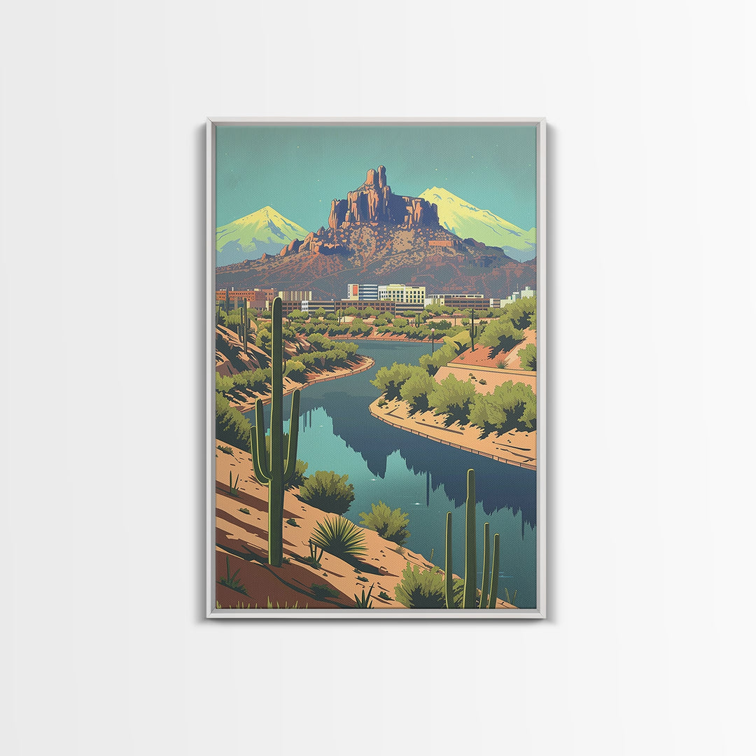 Peoria Travel Poster, Framed Canvas Print, Travel Prints, Landscape Art, Vintage Travel Print, City Illustration, City Travel Poster
