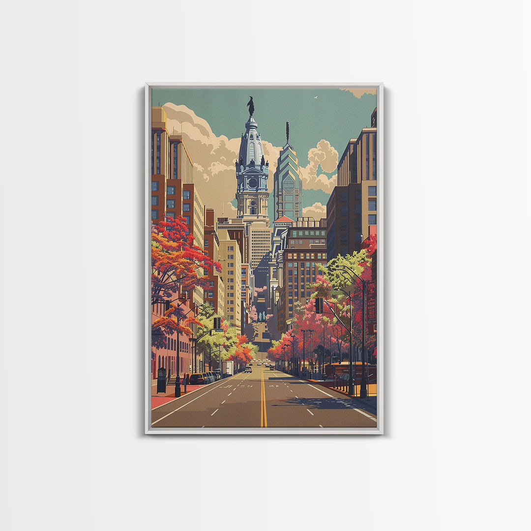 Philadelphia Travel Poster, Canvas Print, Retro Travel Poster, City Wall Art, Travel Art Print, Vintage Travel, Mid Century Wall Art