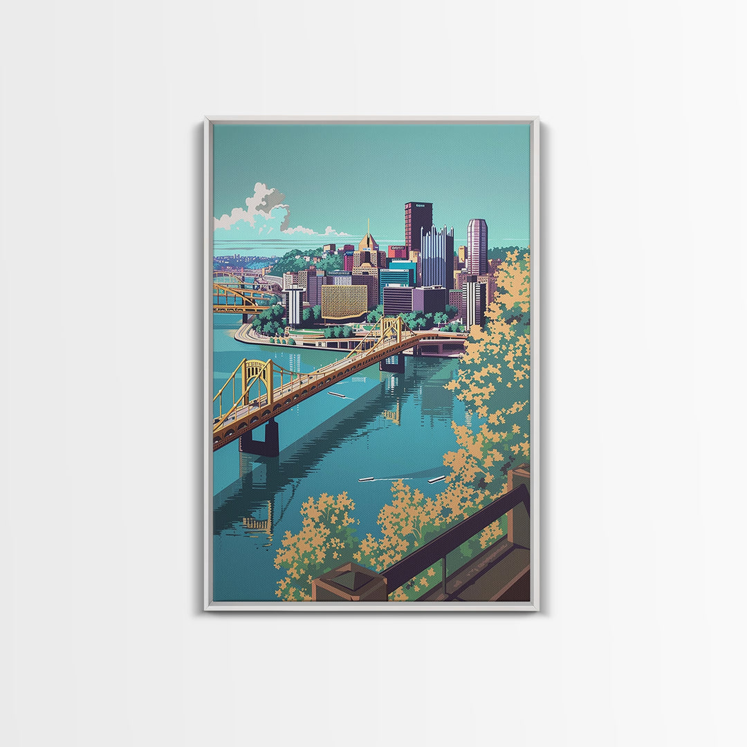 Pittsburgh Travel Poster, Framed Canvas Print, City Art Print, Travel Wall Art, Retro Travel Print, Minimalist Poster, Travel Prints