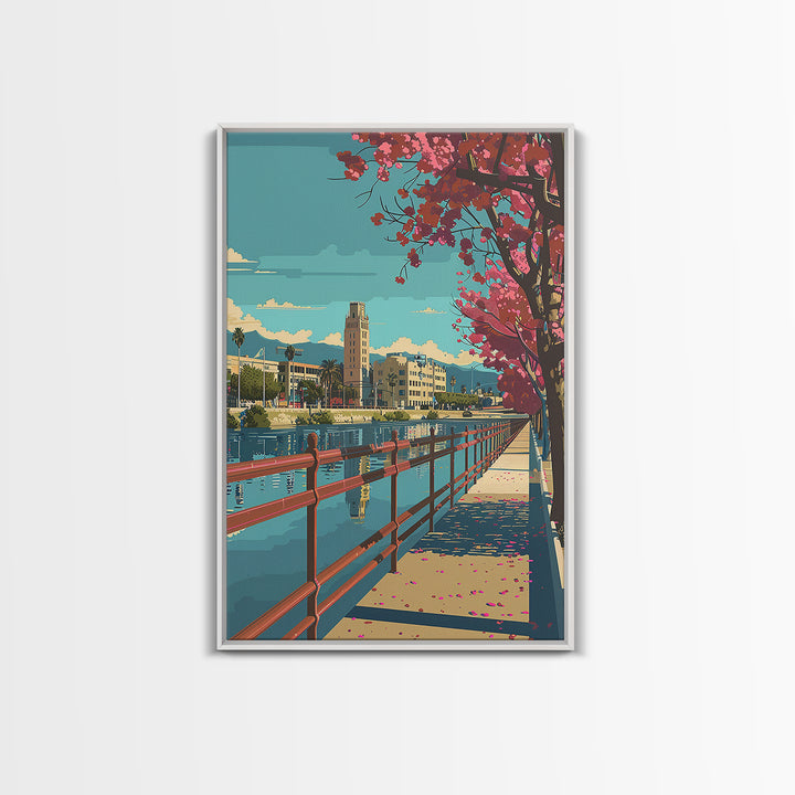 Riverside Travel Poster, Canvas Print, Retro Travel Poster, City Wall Art, Vintage Poster, Vintage City Poster, Mid Century Wall Art