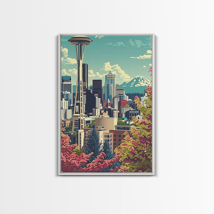 Seattle Travel Poster, Framed Canvas Print, Retro Travel Poster, City Wall Art, City Art Print, Mid Century Wall Art, Vintage Travel