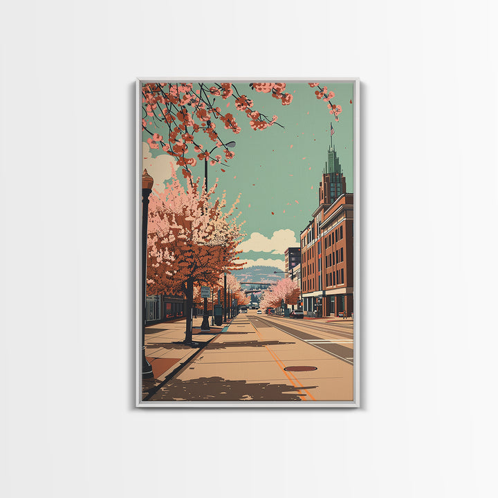 Spokane Travel Poster, Framed Canvas Print, City Travel Poster, Travel Wall Decor, Travel Wall Art, Modern Wall Decor, Travel Prints