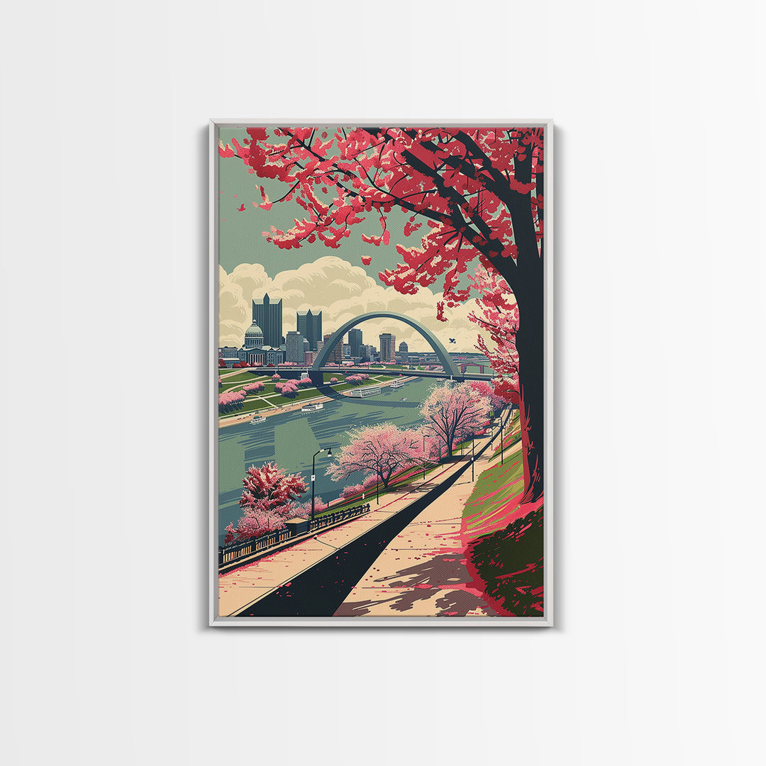 St Louis Travel Poster, Framed Canvas Print, Retro Travel Poster, City Wall Art, Wanderlust Gift, City Travel Poster, Retro Wall Art