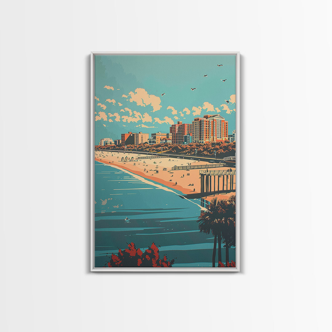 Virginia Beach Travel Poster, Framed Canvas Print, City Art Print, Travel Wall Art, Travel Prints, Travel Posters, Colorful Wall Art