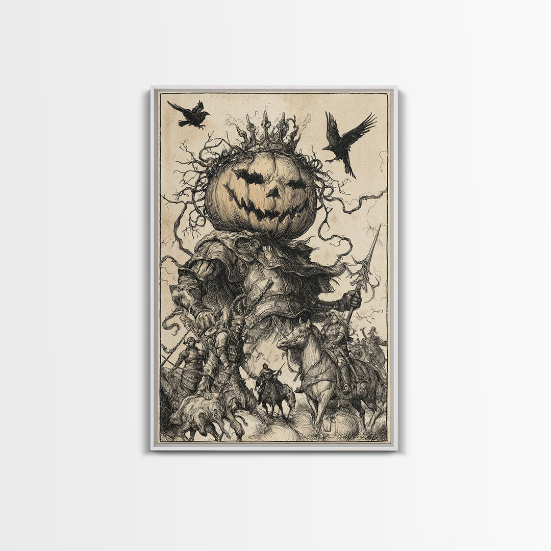 The Jack-O'-Lantern King, Renaissance Engraving Art, Vertical Wall Art, Gothic Horror Wall Art, Canvas Print, Halloween Wall Art