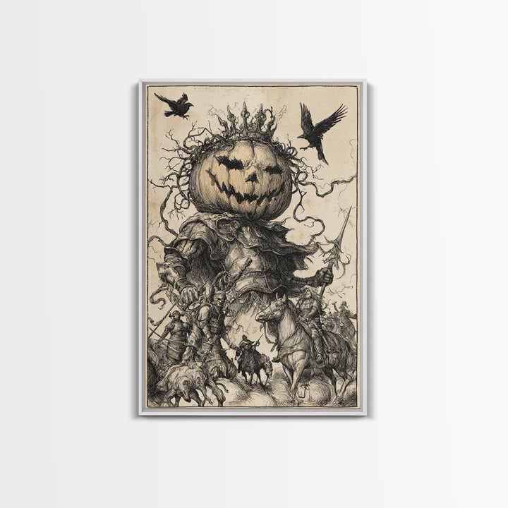 The Jack-O'-Lantern King, Renaissance Engraving Art, Vertical Wall Art, Gothic Horror Wall Art, Canvas Print, Halloween Wall Art