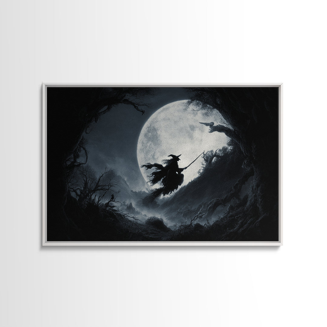 The Moonlit Witch, Baroque Witchcraft Art, Landscape Wall Art, Gothic Horror Wall Art, Framed Canvas Print, Halloween Wall Art