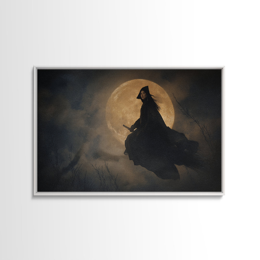 The Moonlit Witch, Romantic Gothic Landscape, Landscape Wall Art, Macabre Wall Art, Framed Canvas Print, Halloween Wall Art