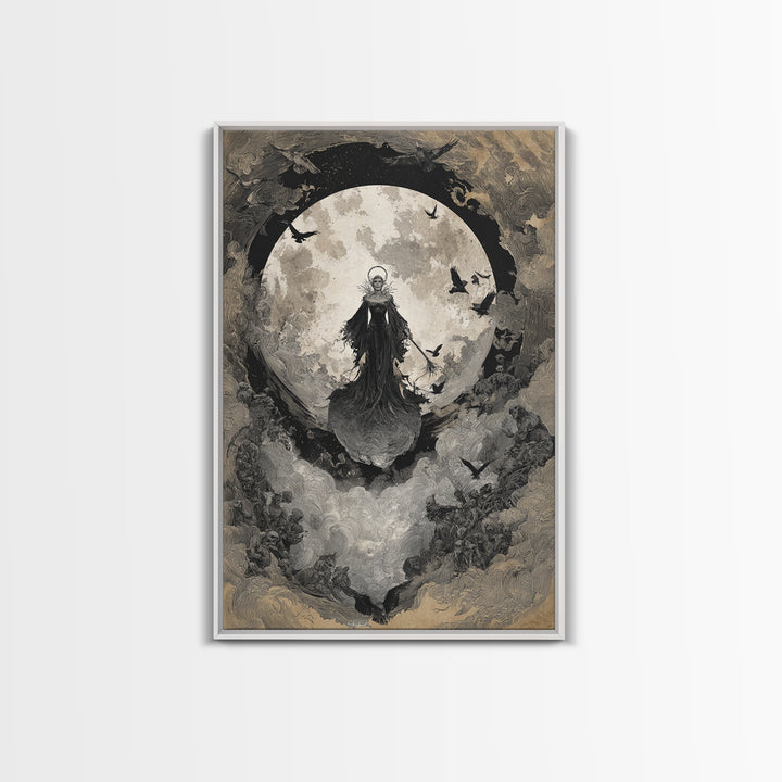 The Moonlit Witch, Decadent Gothic Art, Vertical Wall Art, Gothic Horror Wall Art, Framed Canvas Print, Halloween Wall Art
